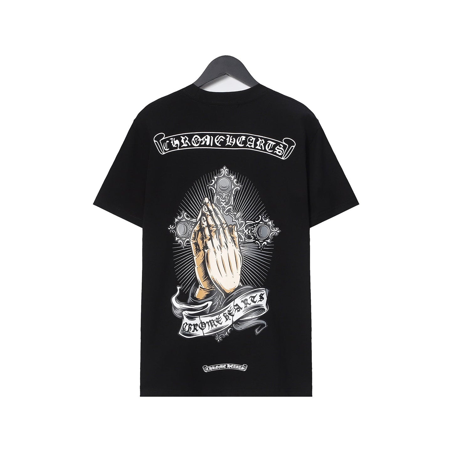 Chrome Heart T Shirts Croix Hands Ribbon Cross