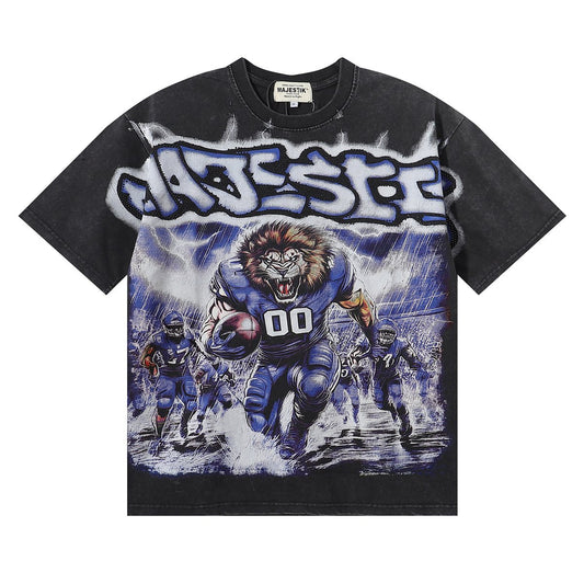 MAJESTIK Lion Football Rhinestone Crop T-Shirt ¡ª hero