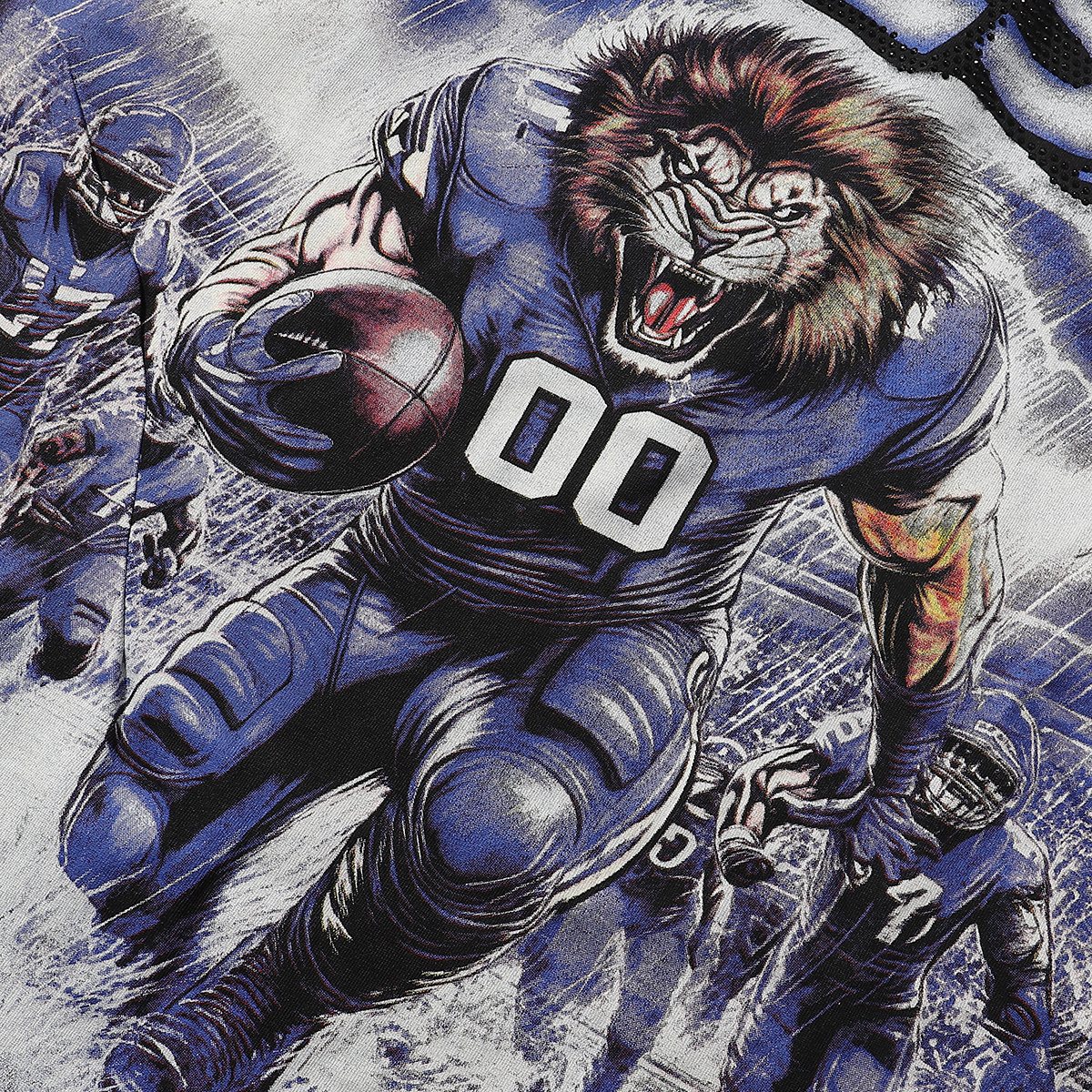 MAJESTIK Lion Football Rhinestone Crop T-Shirt ¡ª fabric_closeup