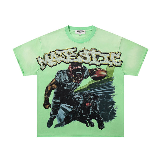 MAJESTIK Mint Green Football Graphic T-Shirt ¡ª hero
