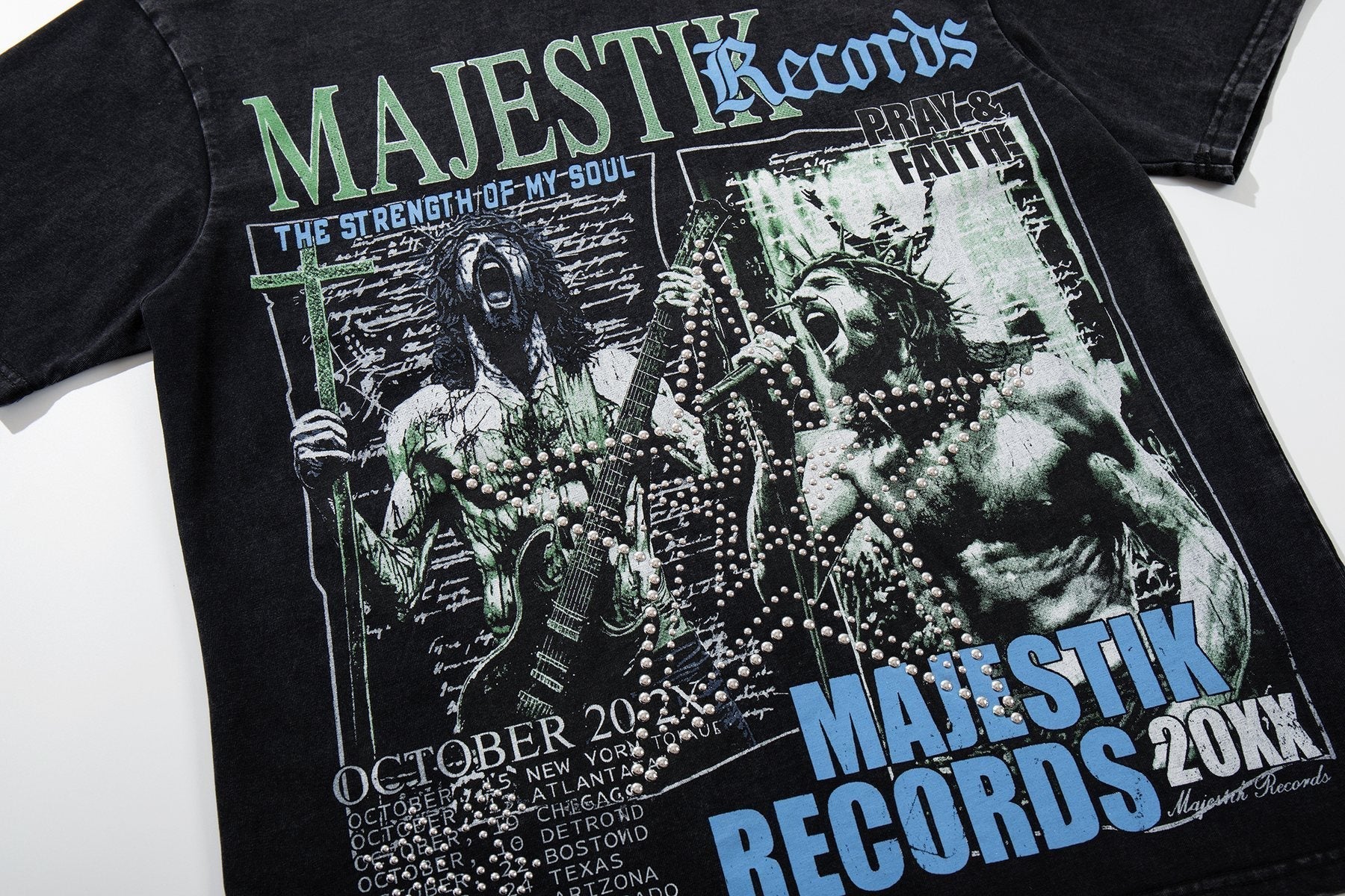 MAJESTIK Washed Black Concert-Collage Graphic T-Shirt ¡ª detail