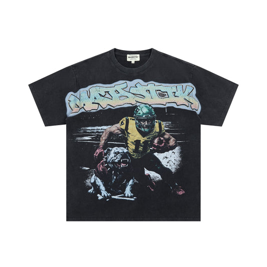 MAJESTIK Bulldog Football Graphic Cropped T-Shirt ¡ª hero