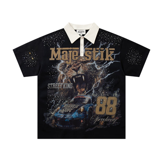 MAJESTIK Black Racing Graphic Polo Shirt ¡ª hero