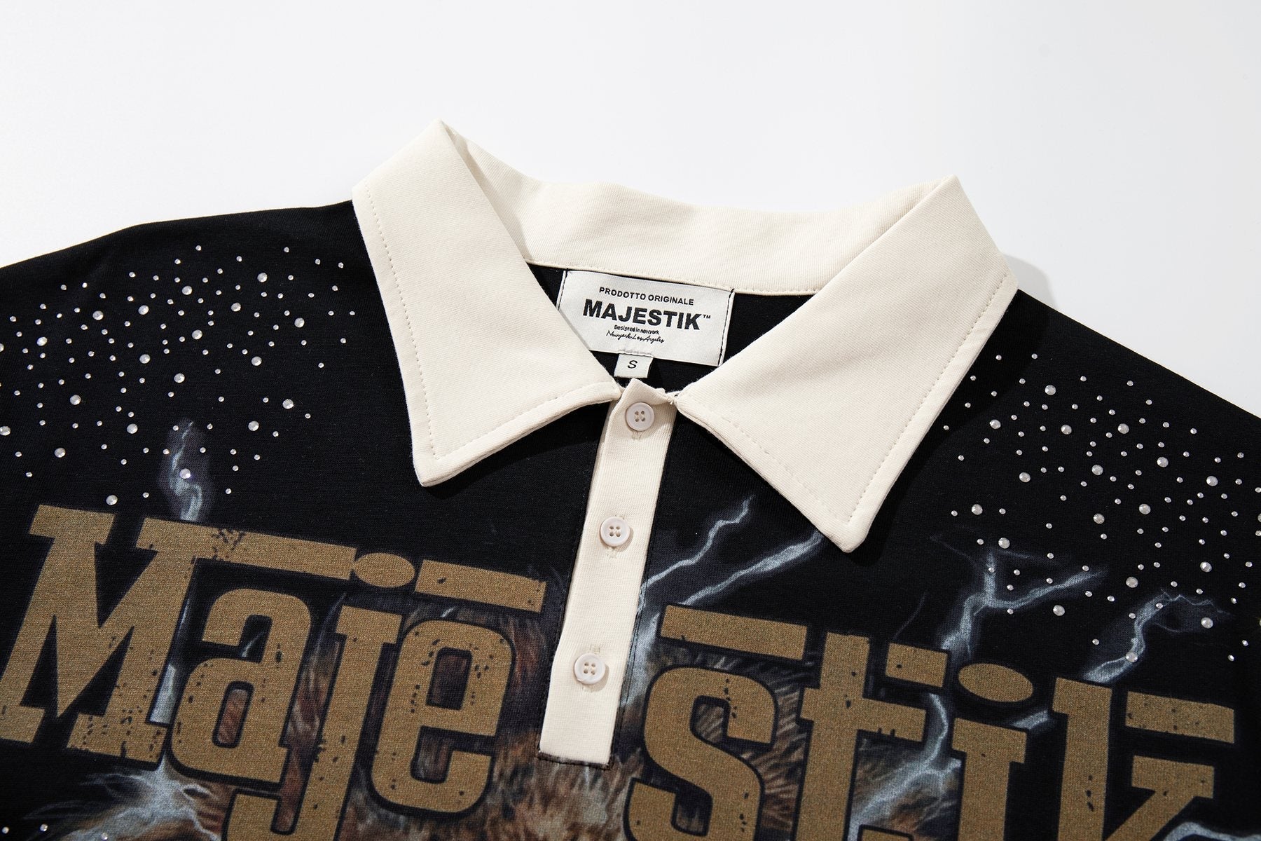 MAJESTIK Black Racing Graphic Polo Shirt ¡ª detail
