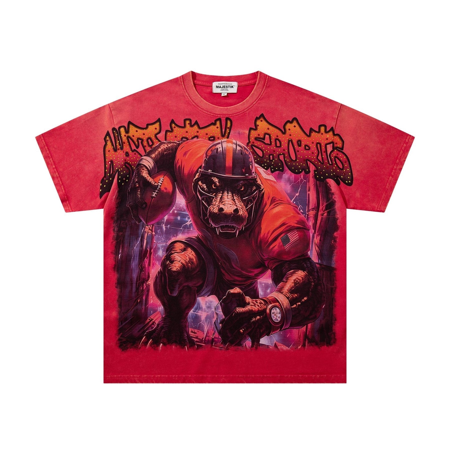 MAJESTIK Football Graphic Washed Short-Sleeve T-Shirt ¡ª front