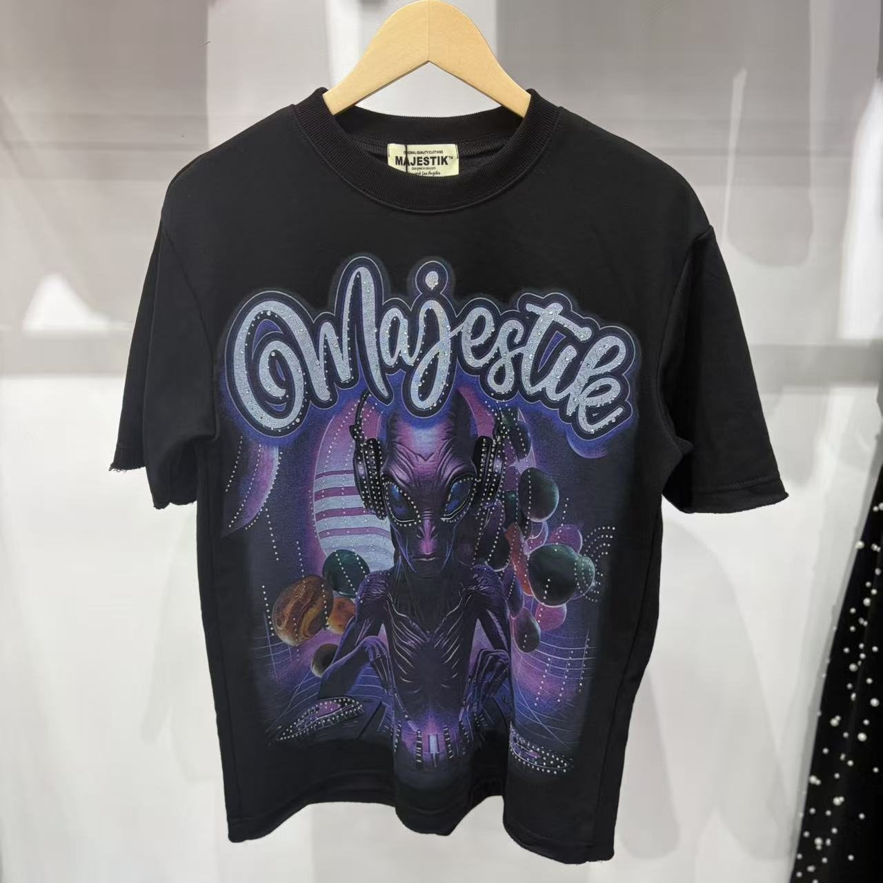 MAJESTIK Alien DJ Space Graphic T-Shirt ¡ª front