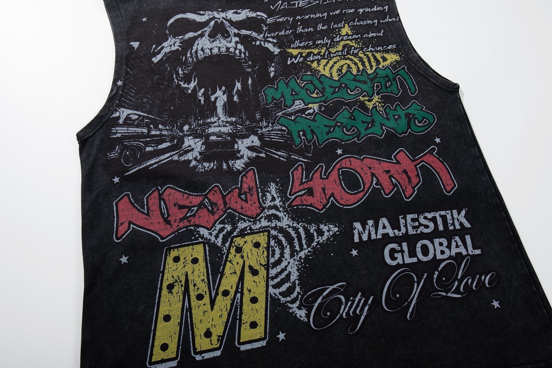 MAJESTIK New York Skull Graphic Sleeveless T-Shirt ¡ª detail