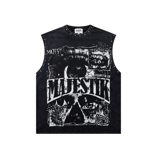 MAJESTIK Washed Black Studded Sleeveless T-Shirt ¡ª hero