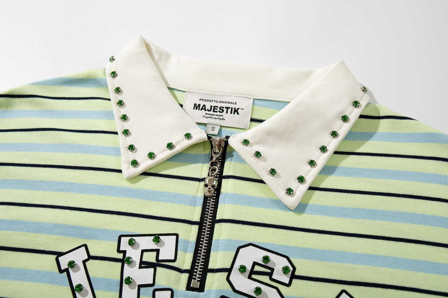 MAJESTIK Mint Green Striped Half-Zip Polo Shirt ¡ª detail