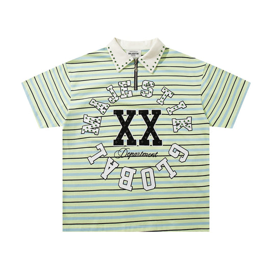 MAJESTIK Mint Green Striped Half-Zip Polo Shirt ¡ª hero