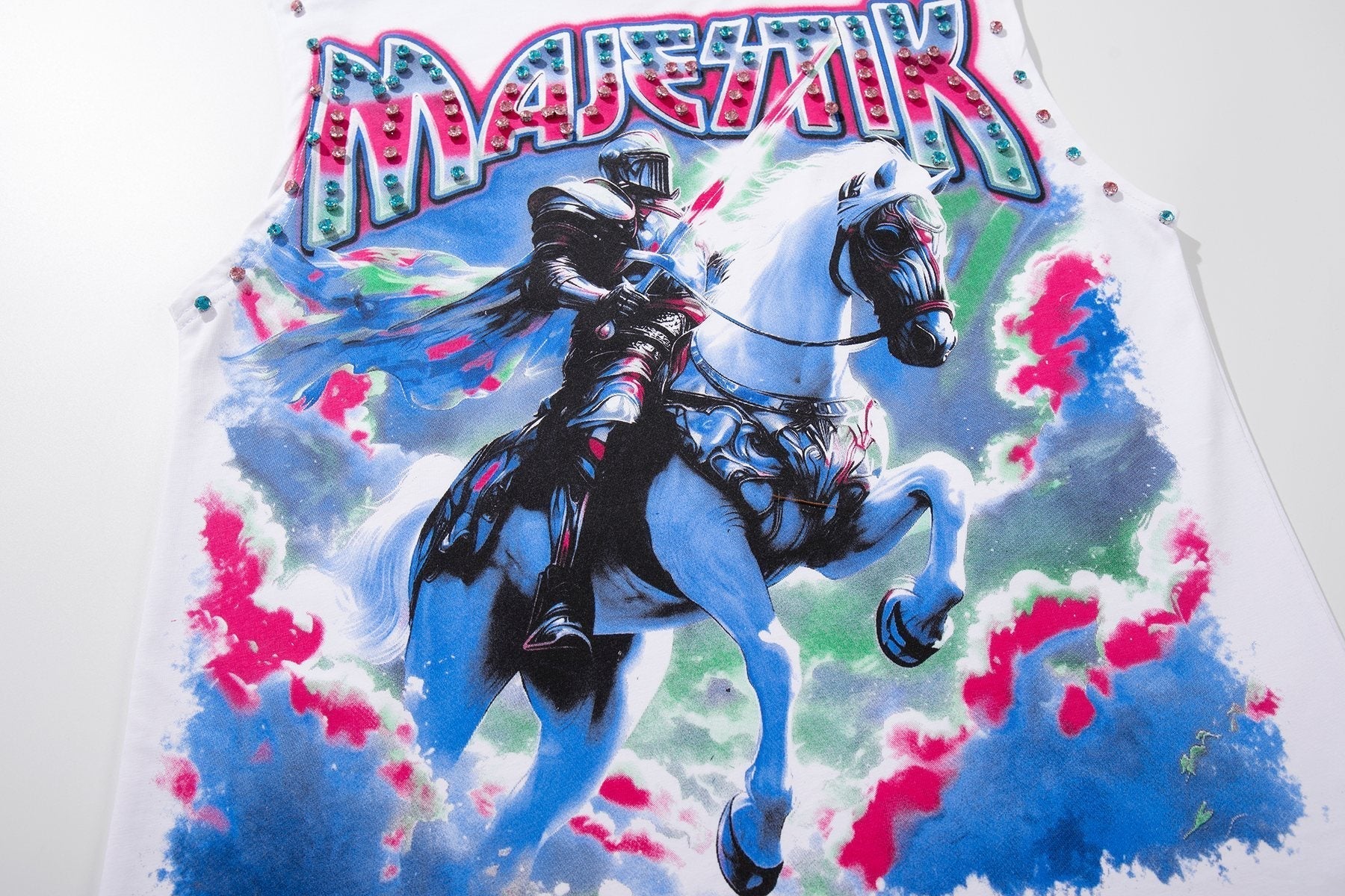 MAJESTIK Horse Rider Rhinestone Sleeveless T-Shirt ¡ª detail