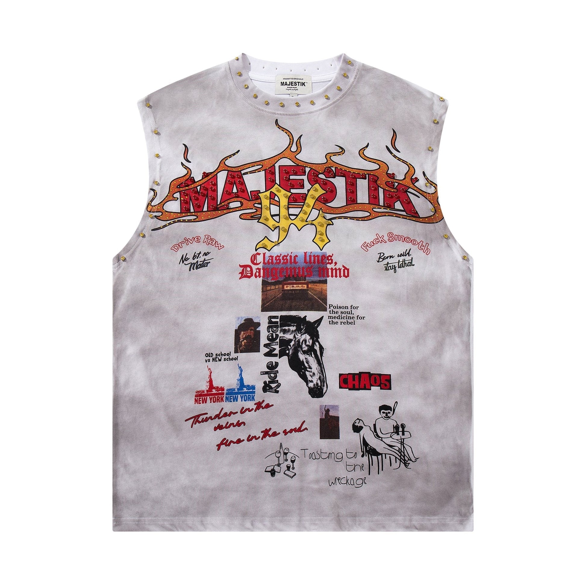 MAJESTIK Studded Washed Graphic Sleeveless T-Shirt ¡ª hero