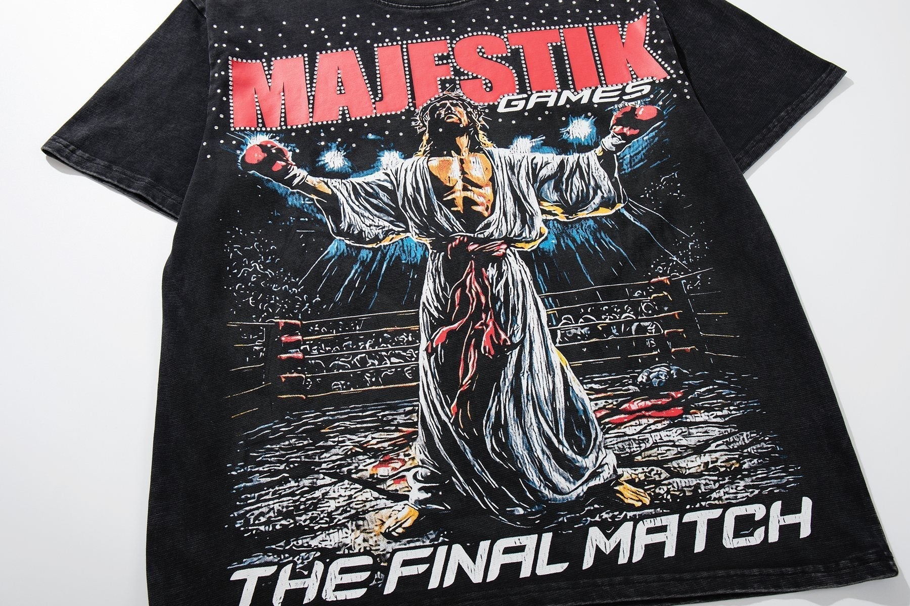 MAJESTIK Washed Black Graphic Short-Sleeve T-Shirt ¡ª front