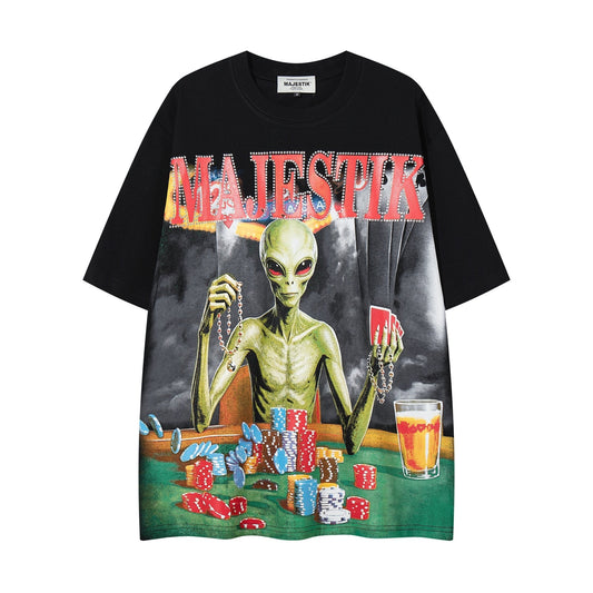 MAJESTIK Distressed Rhinestone Graphic T-Shirt ¡ª hero