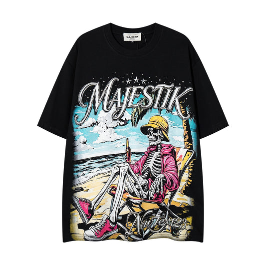MAJESTIK Rhinestone Distressed Graphic T-Shirt ¡ª hero