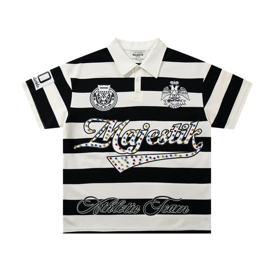 MAJESTIK Striped Crest Graphic Polo Shirt ¡ª hero